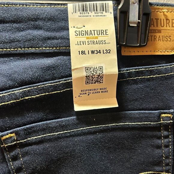 Signature Levi Strauss Gold Mid Rise Skinny Stretch Blue Denim Jeans 16L W34 L32 - Picture 3 of 16